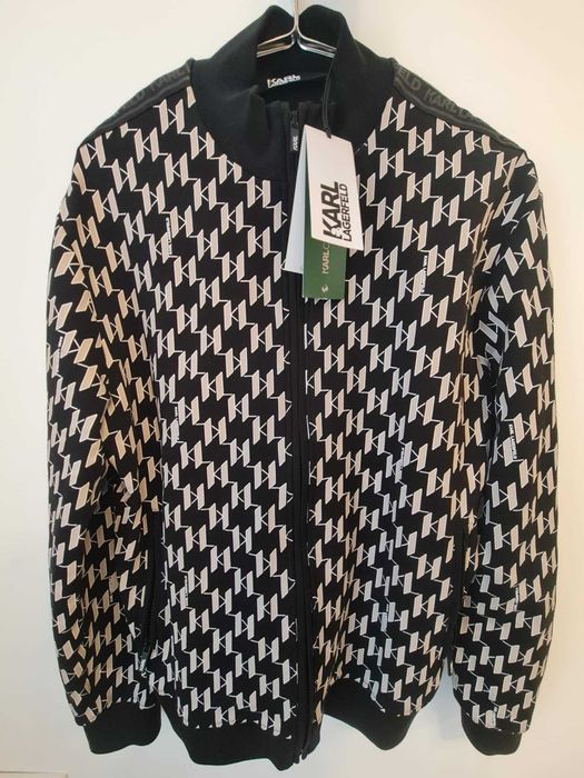 Bluza barbati Karl Lagerfeld, fermoar complet, negru, bumbac, L INTL