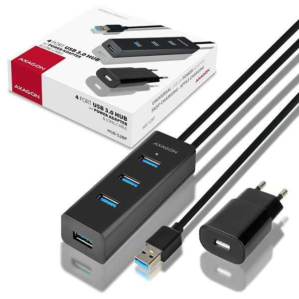 AXAGON 4x USB3.0 Charging Hub 1.2m Cable, Incl. AC Adapter - HUE-S2BP