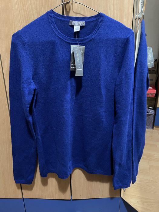 Pulover casmir 100% in 2 straturi, fusta made in Ro + saboti piele 38