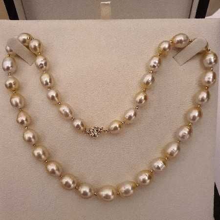top lustru colier perle naturale aurii South Sea si aur 14k