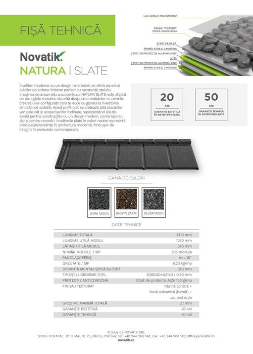 Tigla metalica  cu roca vulcanica Novatik NATURA - dealer autorizat