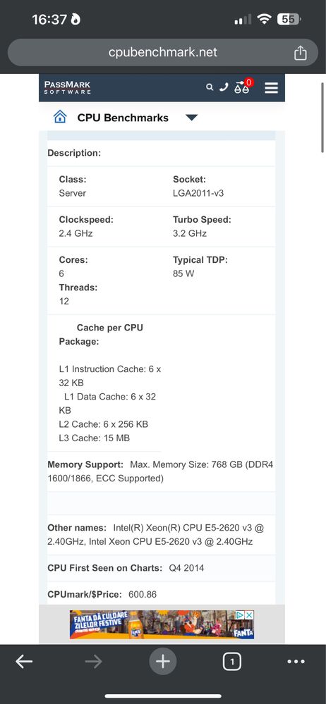 Procesor Intel Xeon E5-2620 v3 Server