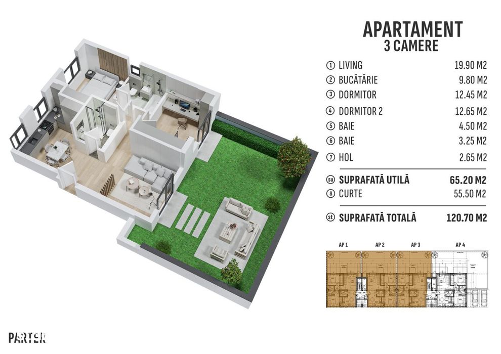 Apartament 3 camere 2 băi cu grădină Bragadiru Prelungirea Ghencea