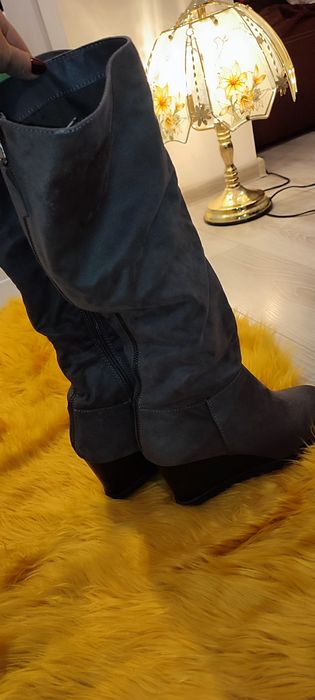 Cizme cu platformă pana la genunchi, gri, Graceland