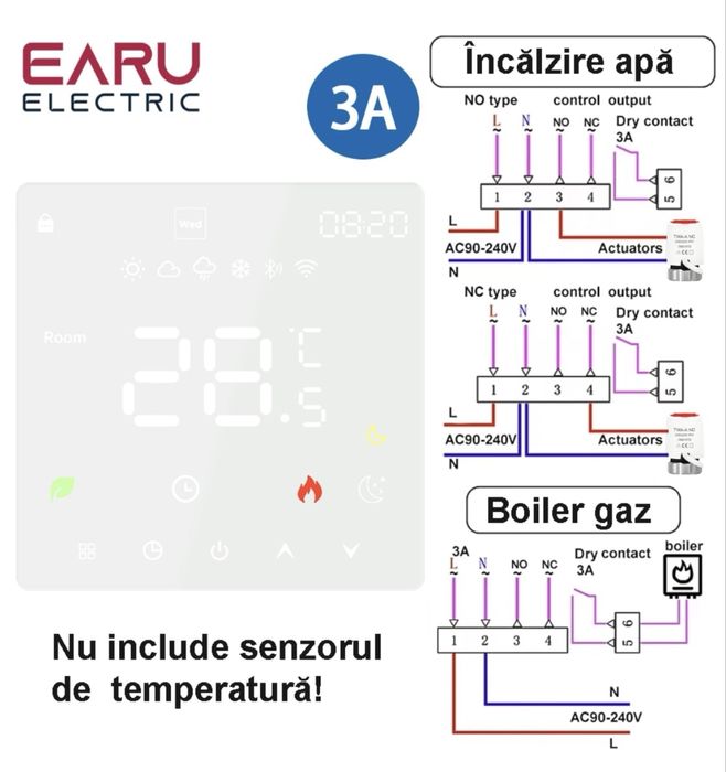 Termostat Earu K6H-3A Wi-Fi inteligent Tuya sau Smart Things