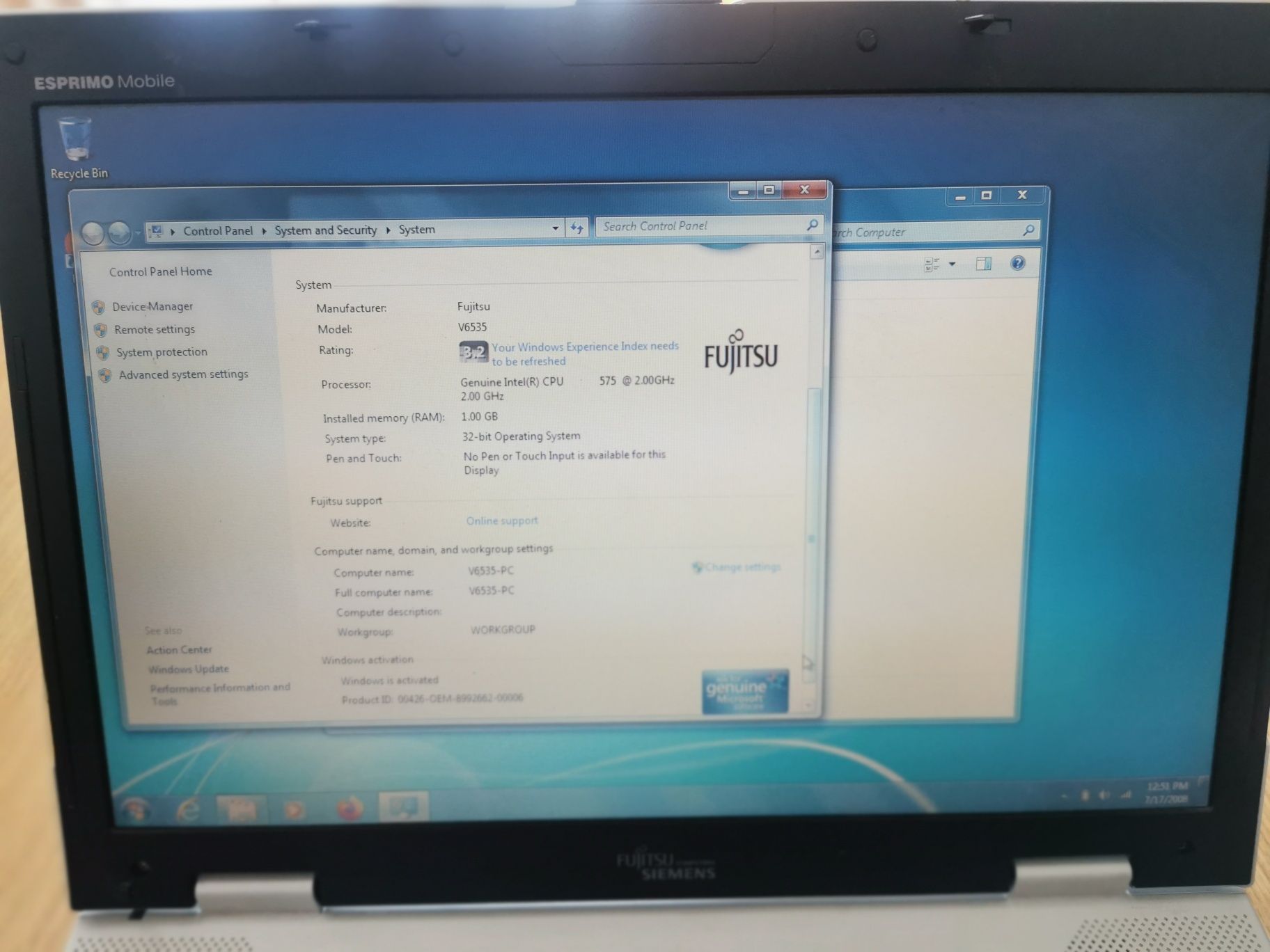 Laptop Fujitsu Siemens Esprimo V6535