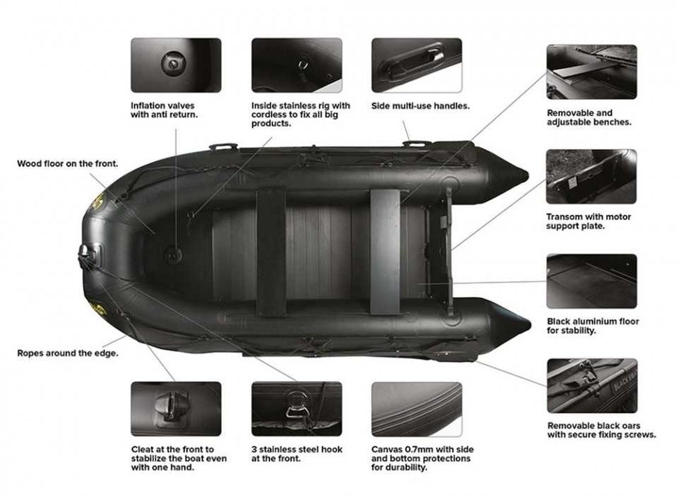 Vând barcă gonflabilă CARP SPIRIT BLACK BOAT  podină din aluminiu 270