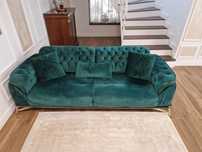 Canapea Chesterfield 3 locuri catifea verde malachit