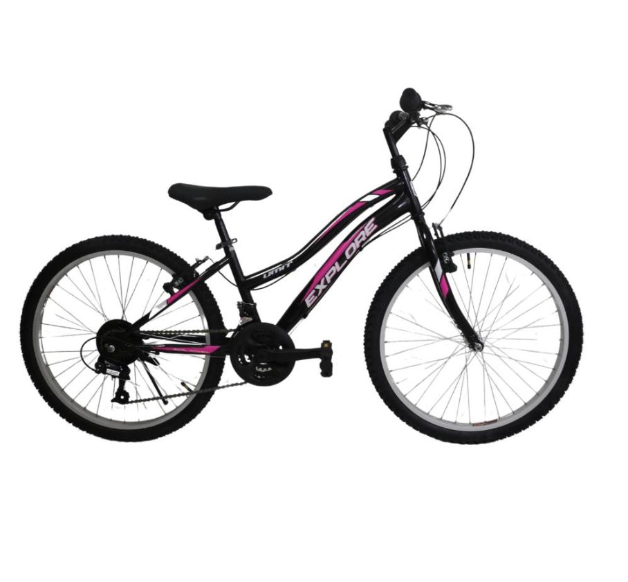 Bicicleta MTB UMIT Explorer Lady, culoare negru/roz, roata 24", cadru