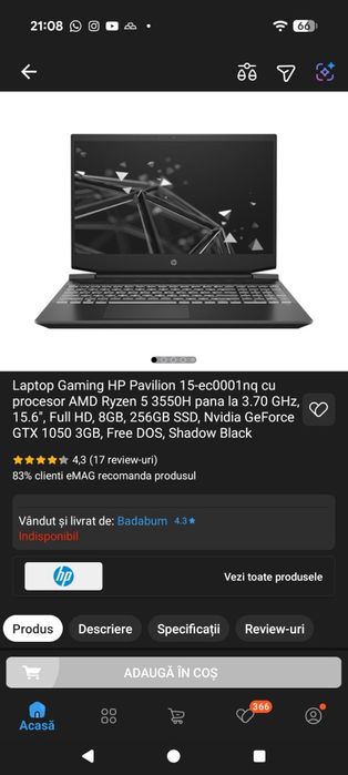 Laptop HP Pavilion 15 Ryzen 5 3550H SSD 512 GB
