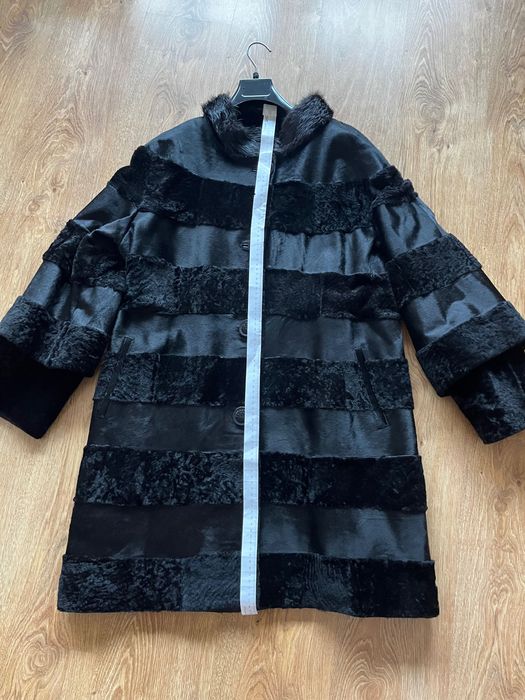 Стилно палто от естествена кожа-пони, каракул с яка от нутрия-ново