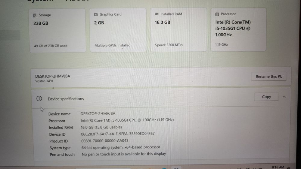 Vand laptop Dell Vostro 3491