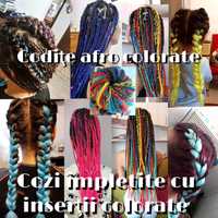 Codițe afro box braids și împletituri cu extensii colorate