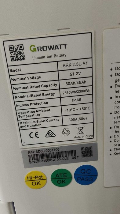 Baterie Growatt ARK-2.5L-A1 LiFePo4 2.56kWh - 6 BUC/ 15KWh