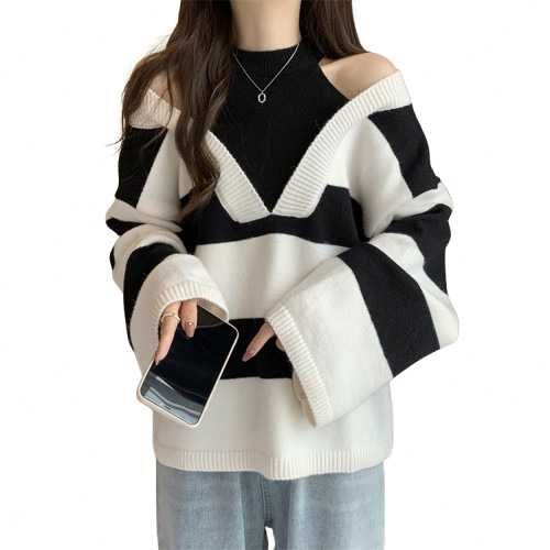 Hanorac oversize cu maneci lungi si croiala lejera, alb-negru