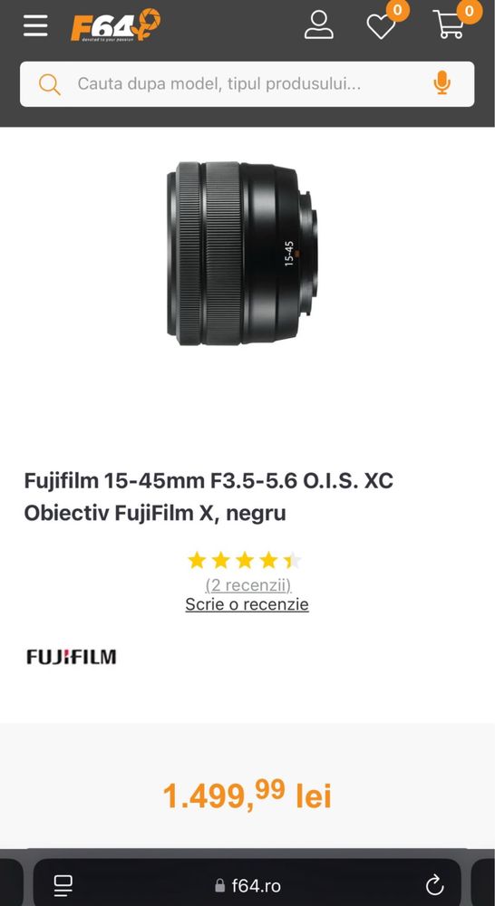 Lentila. Obiectiv Fujifilm XC X 15-45 mm F/3.5 OIS PZ. Fujinon