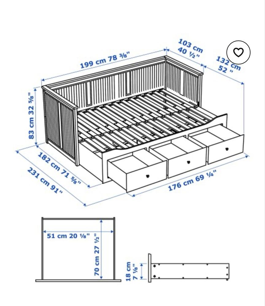 Единично и двойно легло кушетка + 2 матрака с 3 чекмеджета IKEA