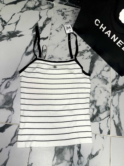 chanel бял топ потник фина плетка шанел рае плетен горница тениска