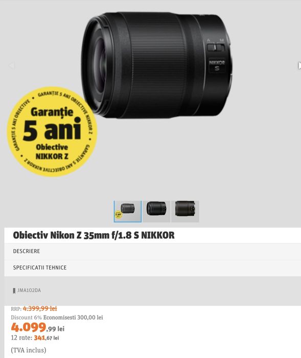 Obiectiv Nikon Z 35mm f/1.8 S