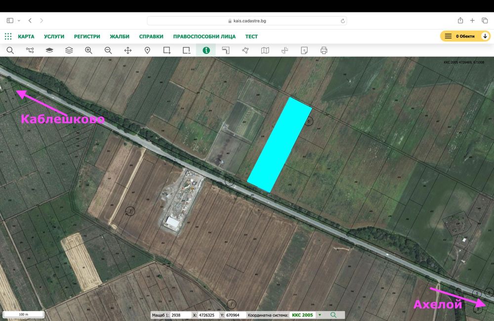 Голям имот с лице на асфалтов път до морето в землището на Каблешково