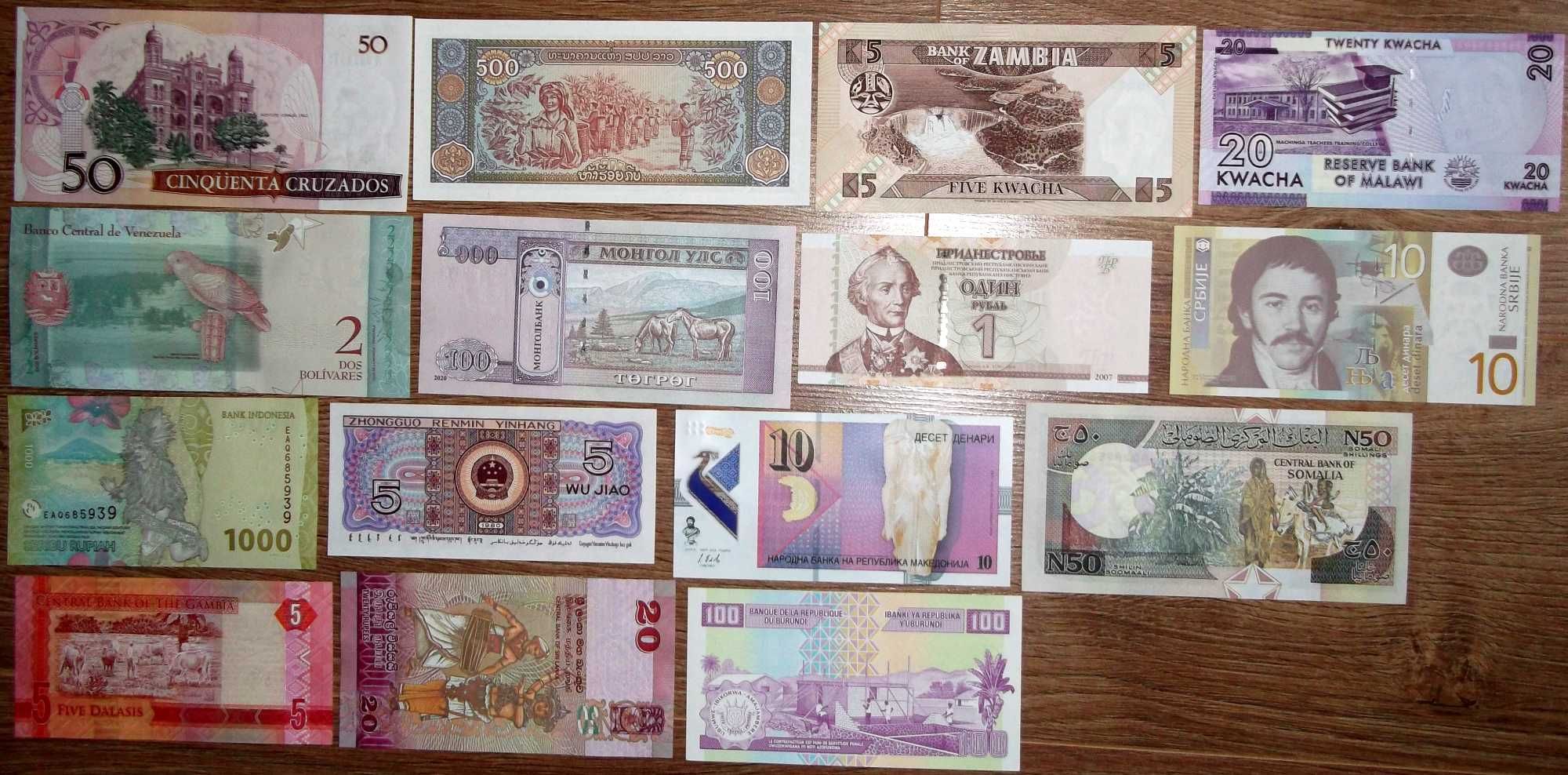 Lot colectie 15 bancnote autentice diferite impecabile din 15 tari