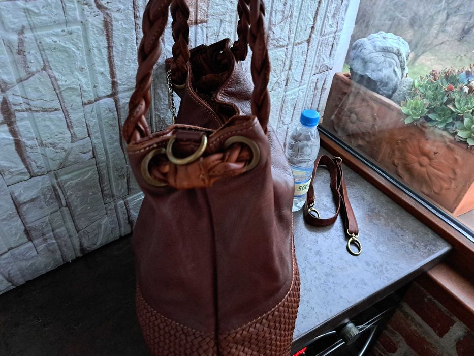 дамска кожена чанта Mia Tomazzi-кафява,кожена торба-естествена кожа