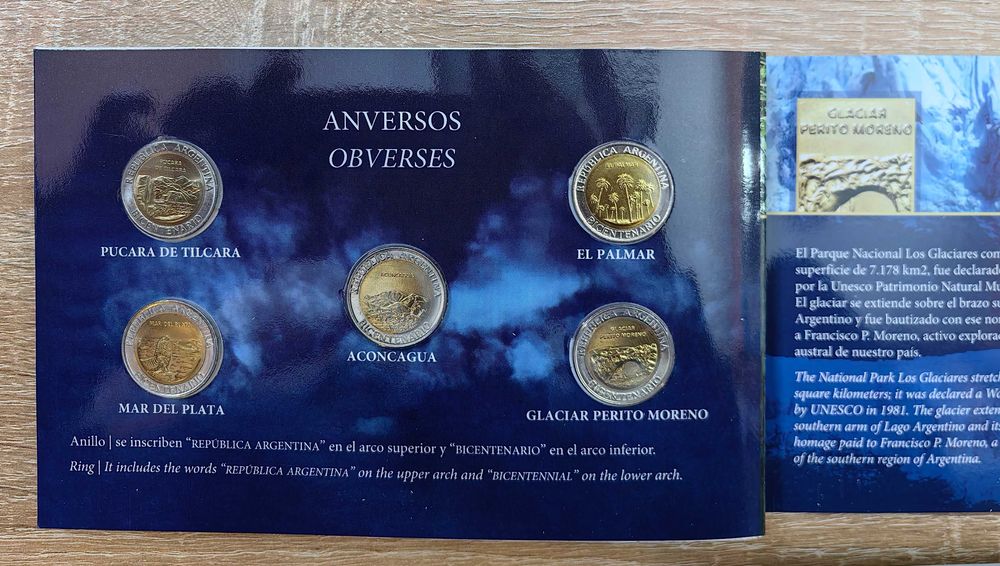 Лот 5 броя Юбилейни монети 2010 г. Аржентина - в банкова опаковка UNC