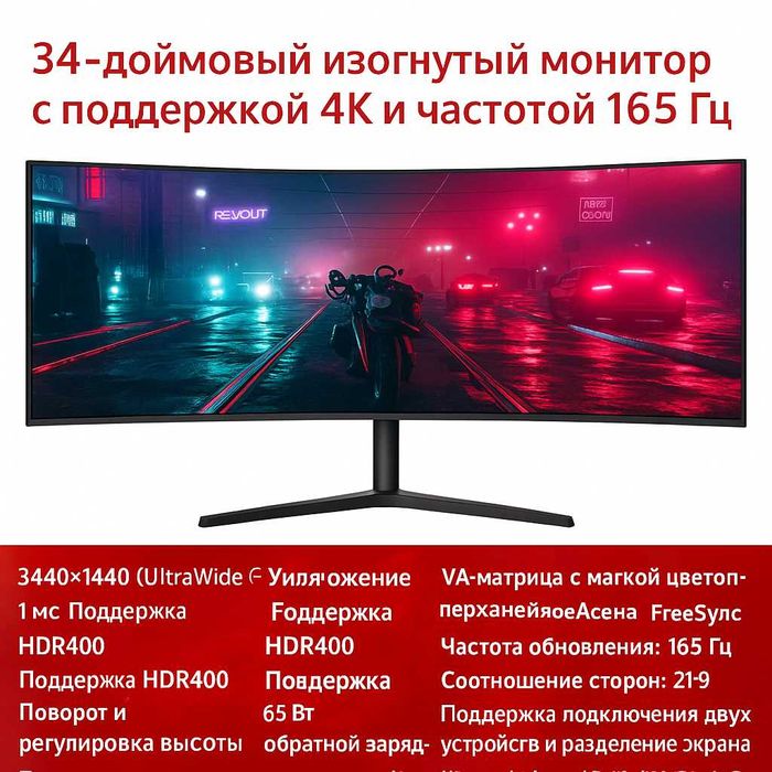 Изогнутый Монитор CAHB 34 дюйма 4 К с чистотой 165 кадров в секунду