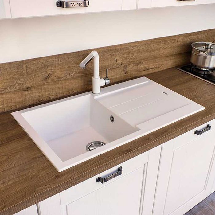 Chiuveta bucatarie granit CookingAid Amanda AM7810 Alba cu picurator