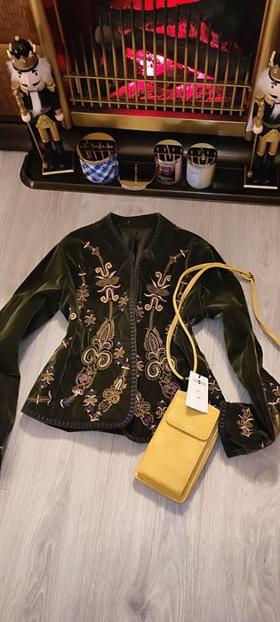 Blazer/sacou catifea fină Verde olive,  handmade, mărime M, oversize,