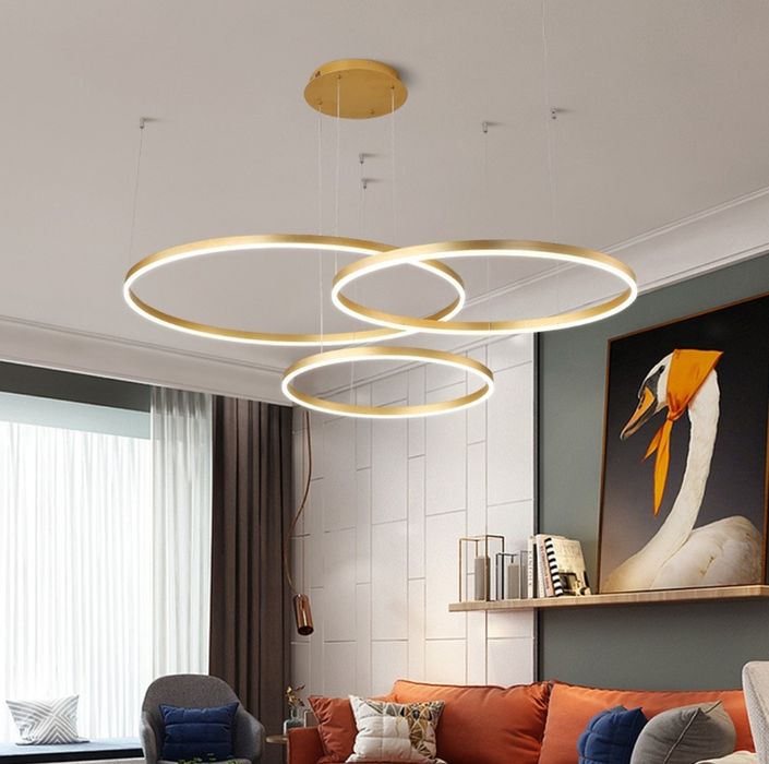 Кръгове, висящи светещи ЛЕД рингове златни, кафе, розово злато