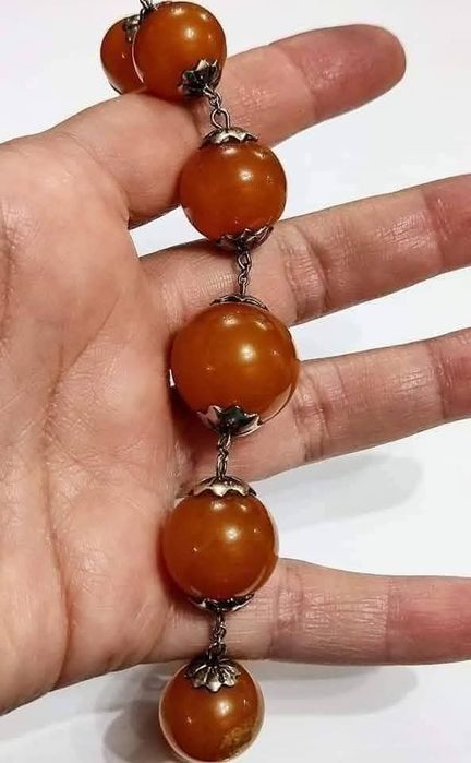 Руско (СССР) сребърно колие с кехлибар