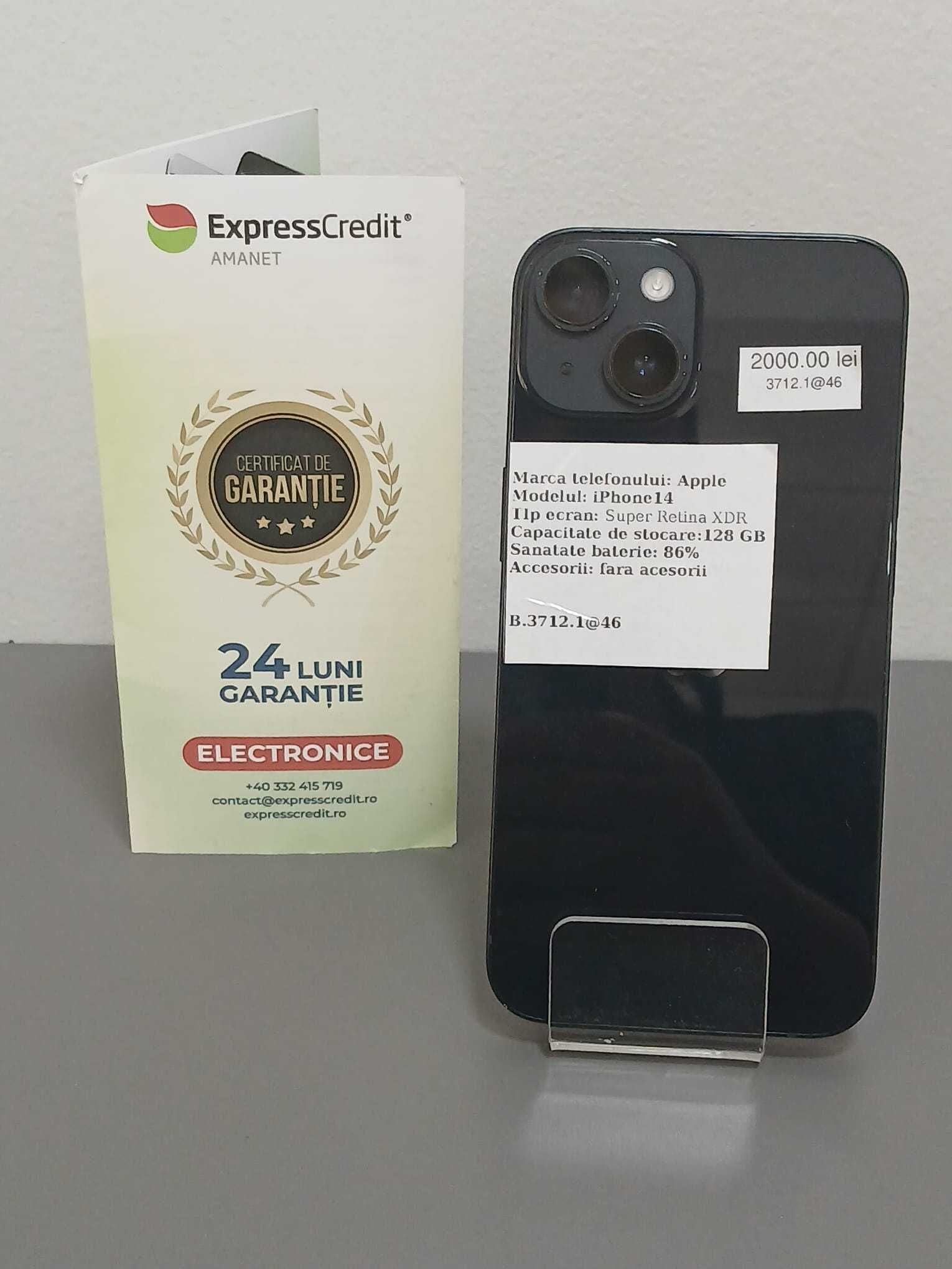 (AG46) Telefon iphone 14 B.3712 Garantie 2 ani