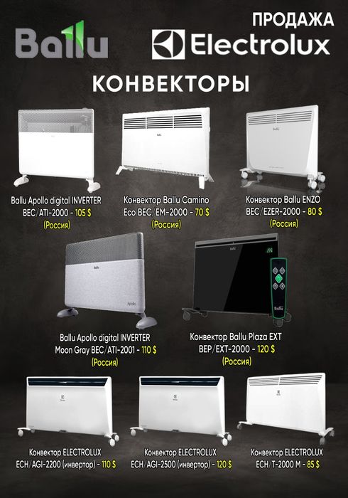 Обогреватели конвекторы инфракрасные масляные Ballu Electrolux Aiwa