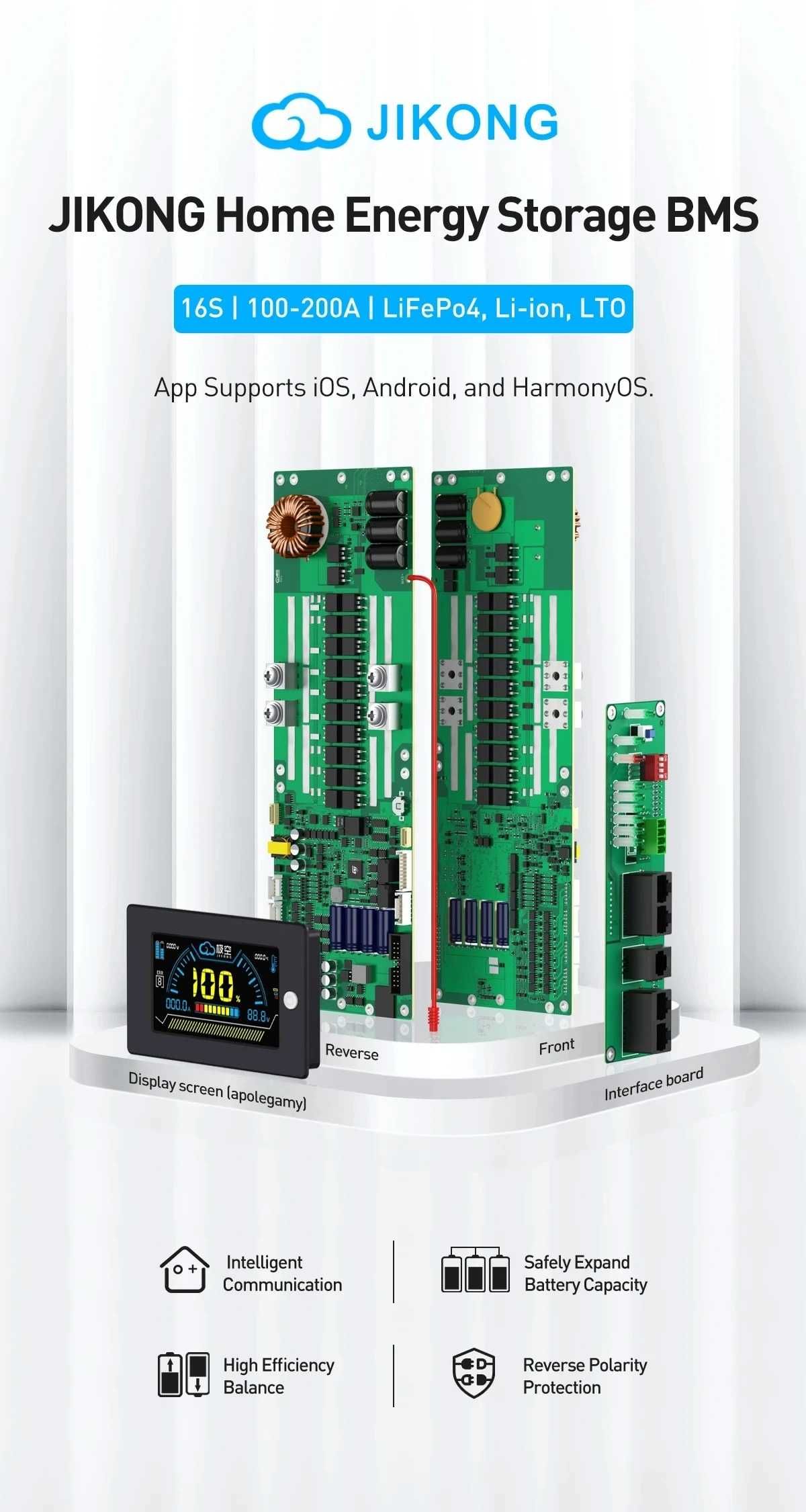 НОВ BMS БМС JK-PB2A16S20P + 4.3" ЕКРАН Дисплей Тъчскрин с ДДС ФАКТУРА
