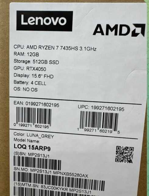 Lenovo Loq - R7-7735HS / 12 gb ddr5 ram / 512 gb ssd / Rtx 4050