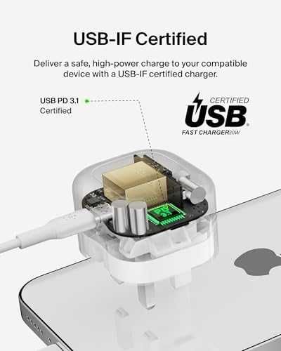 Ново Компактно Belkin Зарядно 30W USB-C + Кабел iPhone Samsung iPad