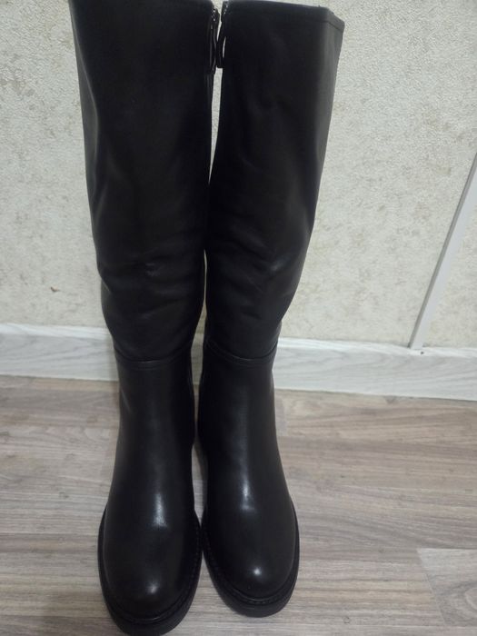 Кожаные сапоги зимние