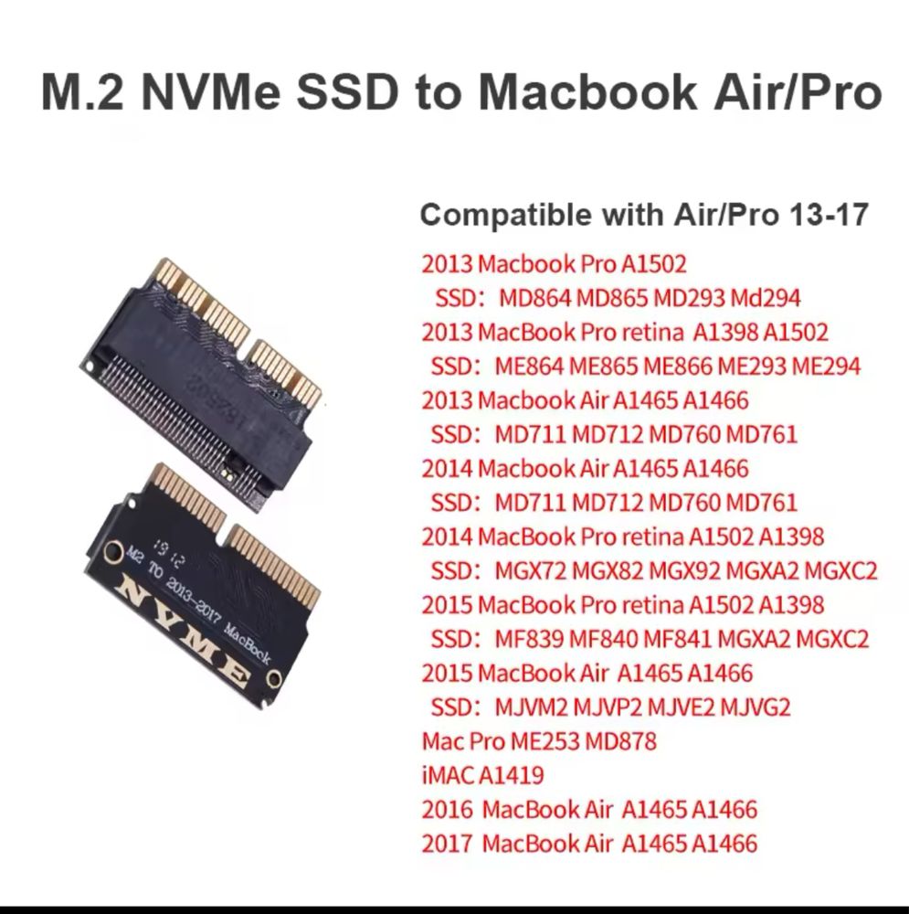 Адаптер/преход M.2 NVMe PCI-E M2 SSD MacBook Air Pro