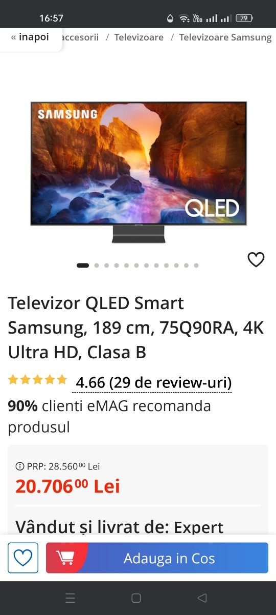 Vând  tv Samsung 4k  QLED  de 190 cm