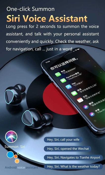 Безжични слушалки M10, TWS, Bluetooth 5.1, кейс 2000mAh батерия