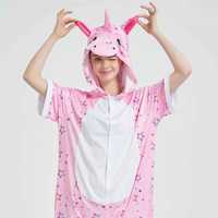 Pijama salopeta scurta pentru copii, model unicorn roz