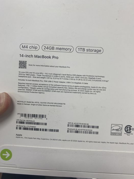 MacBook Pro 14inch 24/1TB M4