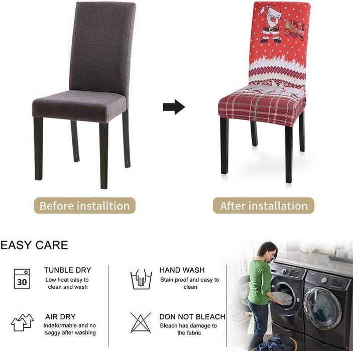 Коледни калъфи за столове червено бяло сет 6 броя