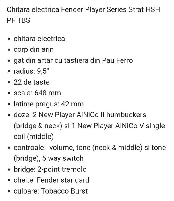 Chitara Fender Mexic+Tuner+Cablu