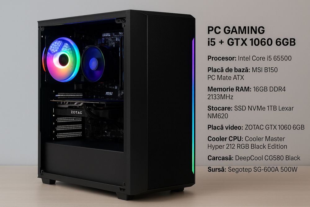 PC Gaming i5 + GTX 1060 6GB – Performanță excelentă la preț mic