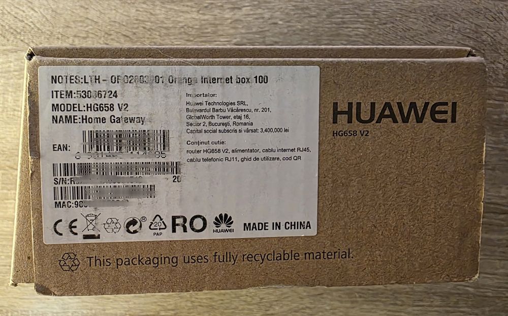 Router/Wireless Getaway Huawei HG658 Y2 utilizat