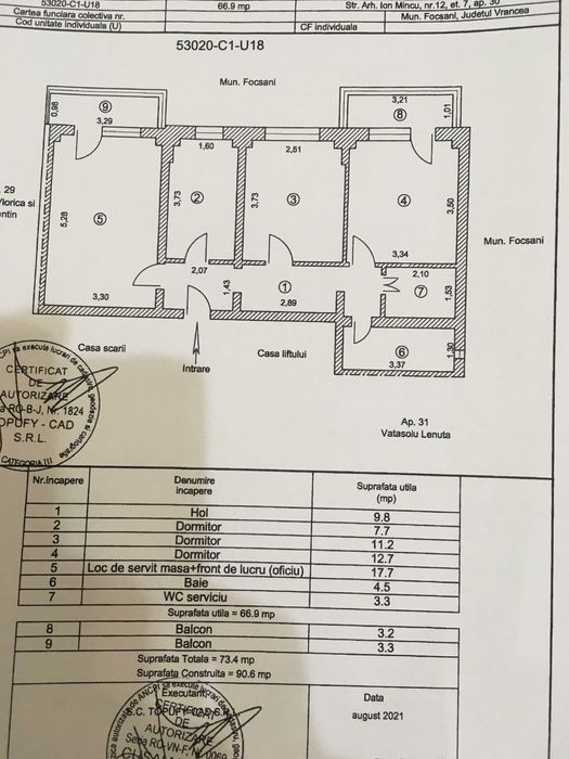 Apartament 3 camere centru, et 7/8