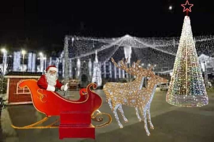 Sanie luminoasa cu reni, sanii luminoase de exterior, iluminat Craciun