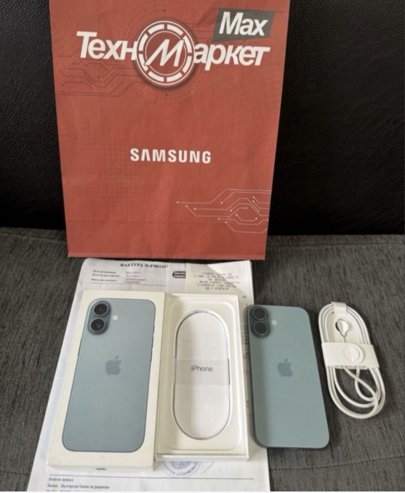 КАТО НОВ 256GB iPhone 16 Гаранция Техномаркет 2026 Teal / Синьо-зел